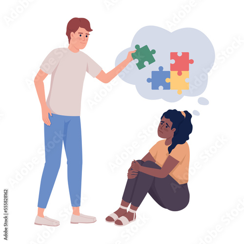 Supportive relationship semi flat color vector characters. Editable figures. Full body people on white. Mental help simple cartoon style illustration for web graphic design and animation