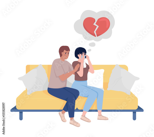 Heartbroken girlfriend semi flat color vector characters. Editable figures. Full body people on white. Support in relationship simple cartoon style illustration for web graphic design and animation