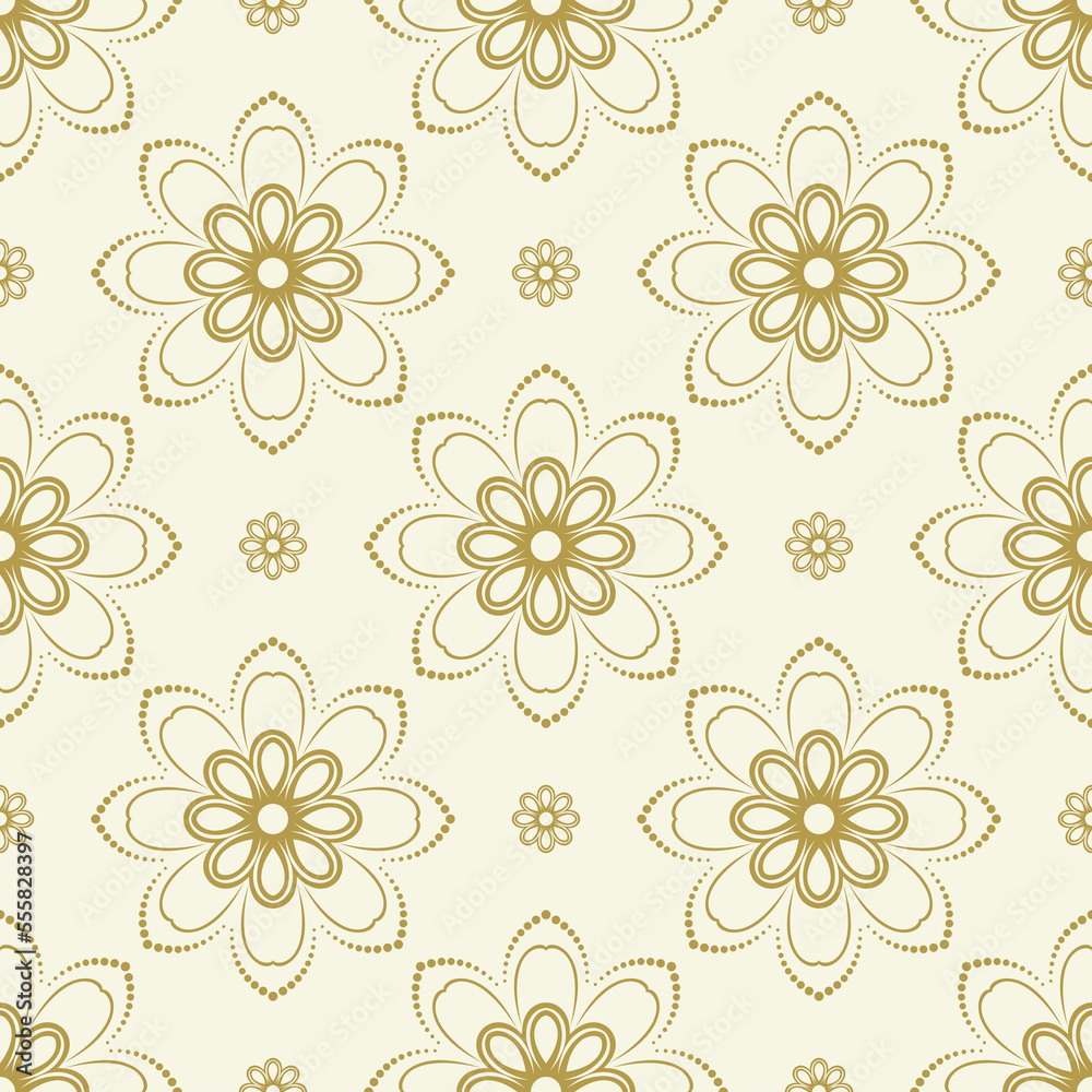 Floral golden ornament. Seamless abstract classic background with golden flowers. Pattern with repeating floral elements. Ornament for fabric, wallpaper and packaging Floral golden ornament. Seamless abstract classic background with golden flowers. Pattern with repeating floral elements. Ornament for fabric, wallpaper and packaging
