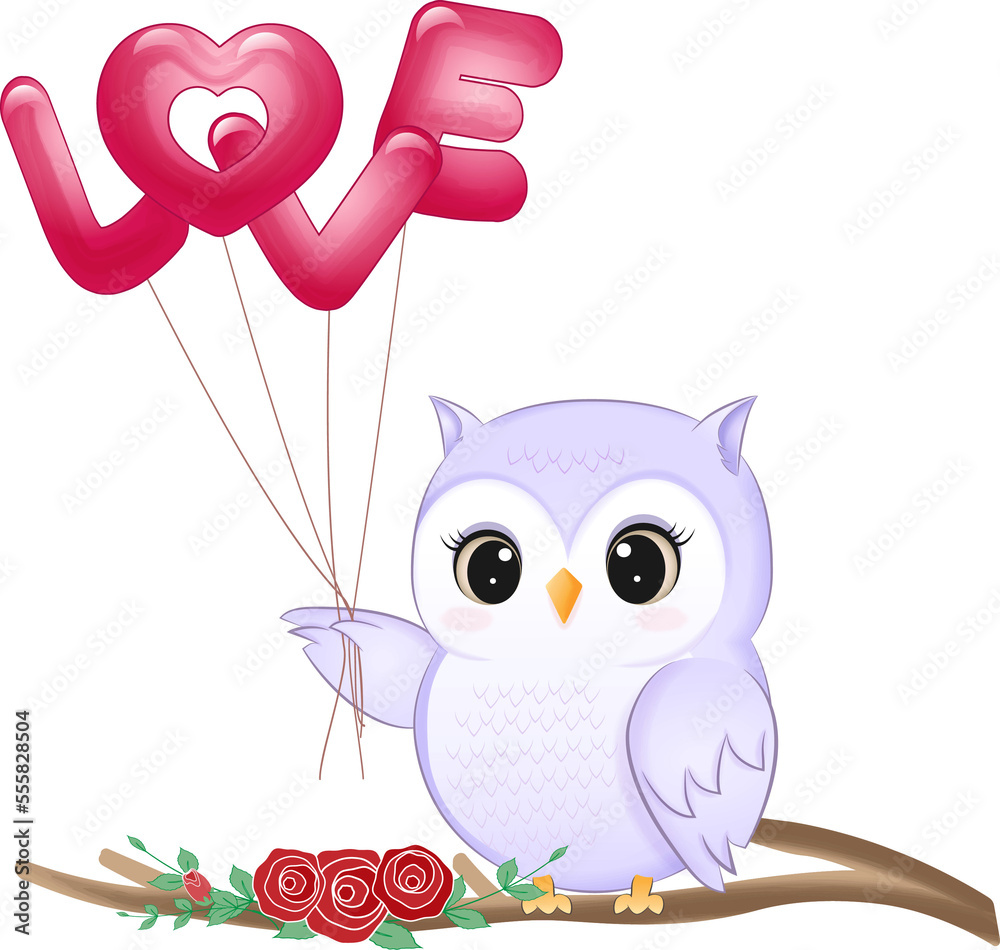 Fototapeta premium Cute Owl valentine's day
