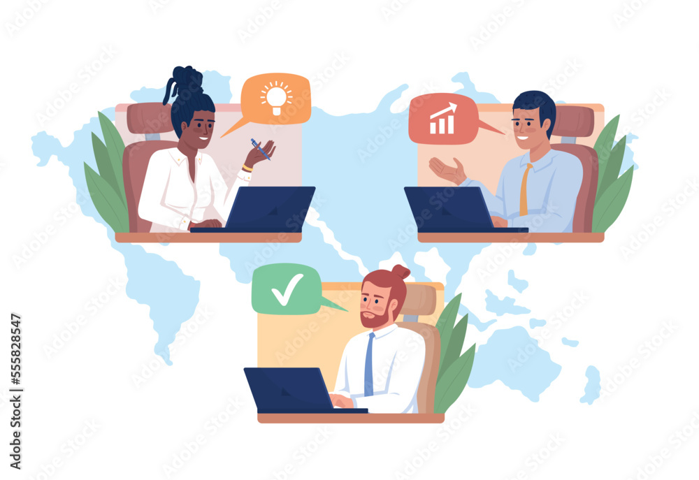 Online team meeting flat concept vector illustration. Remote work. Editable 2D cartoon characters on white for web design. Internet communication creative idea for website, mobile, presentation Online team meeting flat concept vector illustration. Remote work. Editable 2D cartoon characters on white for web design. Internet communication creative idea for website, mobile, presentation