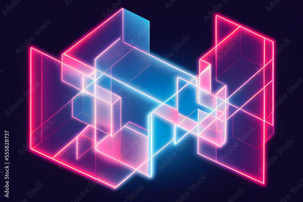 Square rectangle picture frame with two tone neon color motion graphic on isolated black background Square rectangle picture frame with two tone neon color motion graphic on isolated black background