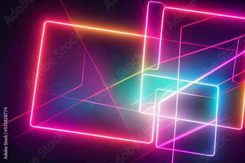 Square rectangle picture frame with two tone neon color motion graphic on isolated black background