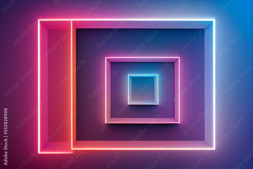 Square rectangle picture frame with two tone neon color motion graphic on isolated black background Square rectangle picture frame with two tone neon color motion graphic on isolated black background