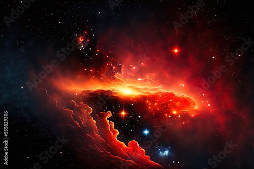Night sky starlight against a background of red and orange space stars with nebulas and galaxies . Generative AI