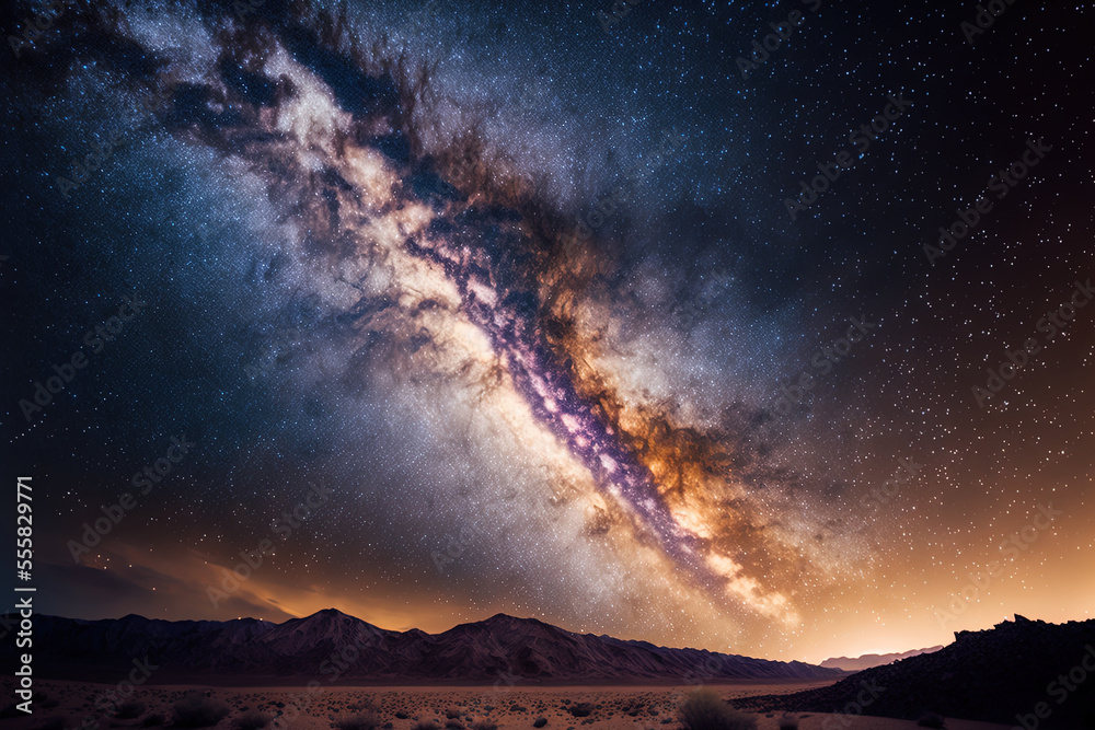 Long exposure shot of the Milky Way galaxy in the universe with stars and cosmic dust. Generative AI Long exposure shot of the Milky Way galaxy in the universe with stars and cosmic dust. Generative AI