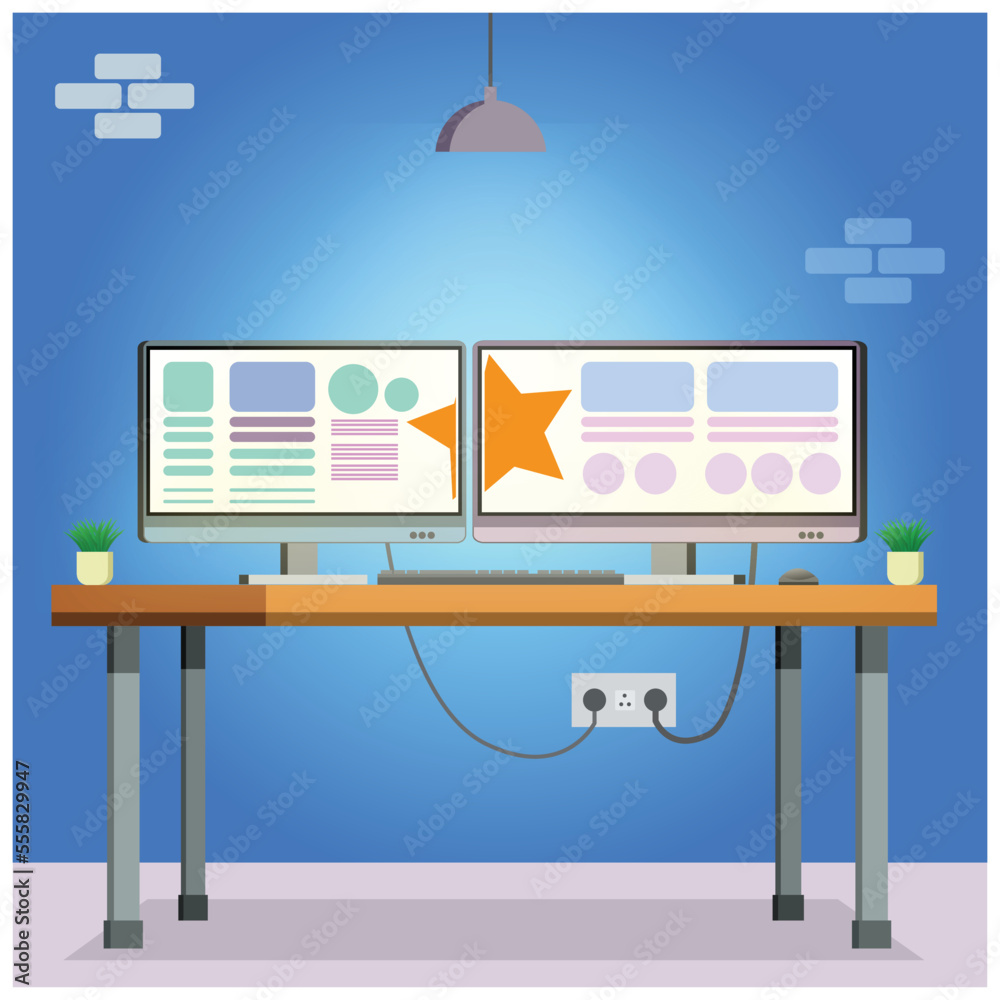 Dual screen display setup Stock Vector | Adobe Stock