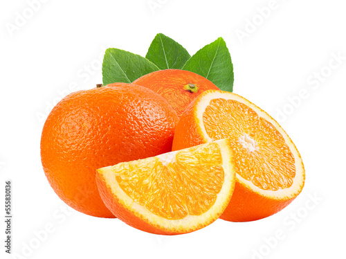 Fototapeta Naklejka Na Ścianę i Meble -  orange citrus fruit with leaf isolated on transparent png