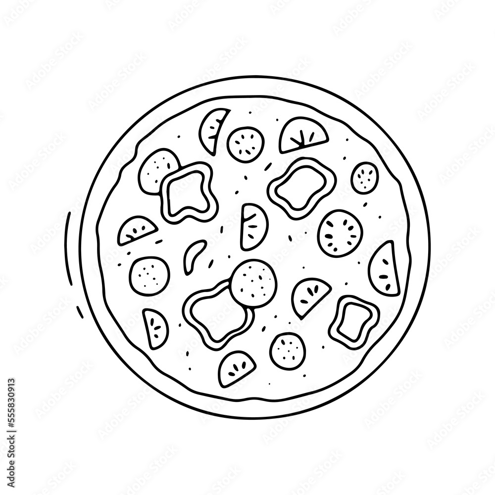 Pizza doodle illustration. Vector outline sketch isolated on white Pizza doodle illustration. Vector outline sketch isolated on white