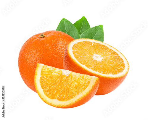 orange citrus fruit with leaf isolated on transparent png