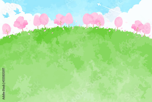 ほんわか綺麗な桜と青空の風景イラスト