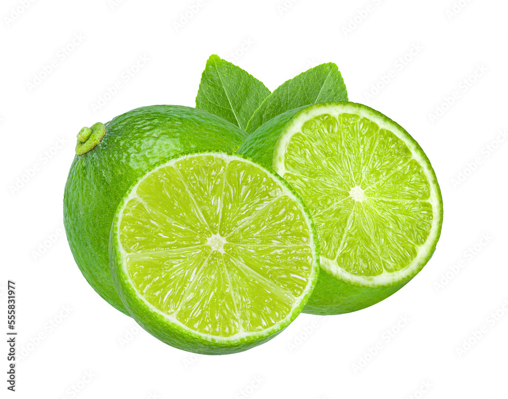 lime with leaf isolated on transparent png