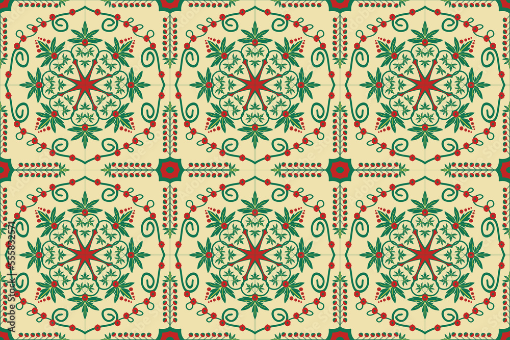 moroccan seamless border ethnic graphic traditional islamic design,mosque  decorative elements,red and green background. Designed for background, wallpaper, clothing, wrapping, fabric, Batik, embro