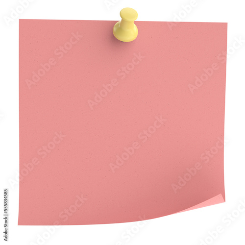 Note paper with push pin. 3D illustration. photo