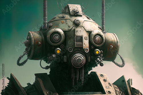 Illustration of the Super War Head Robot character. Generative AI