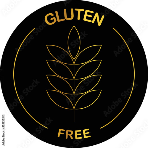 Gluten Free Label icon symbol of no wheat or gluten in this food package celiac allergy or dietetic product nutrition stamp. Gluten free labels vector set. Black gluten-free food stamp icons. 