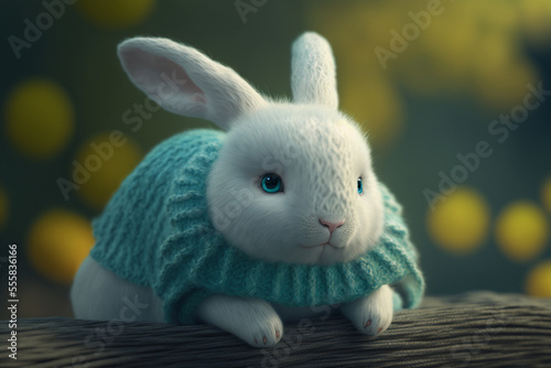 Cute little rabbit with a cyan color sweater  Cute little rabbit illustration