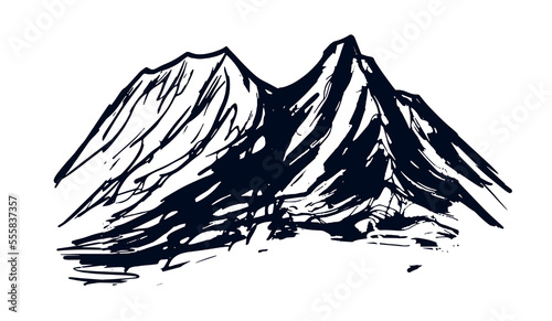 Rocky mountains, hand drawn style, vector illustration.