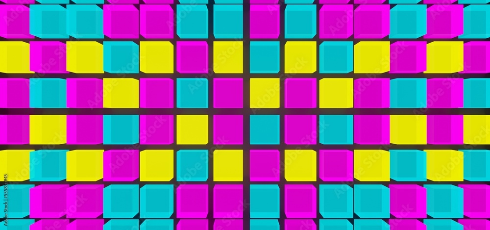 3d rendering colorful glass grid pattern cube neon