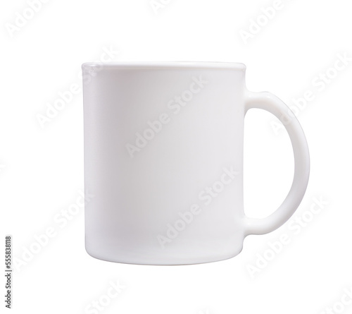white mug with a handle with a matte finish photo isolate. white mug mockup