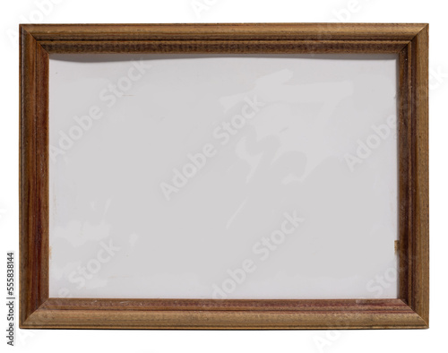 dark wood frame photo isolate. horizontal photo frame with empty center. wood frame mockup