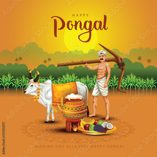 new illustration of Happy Pongal Holiday Harvest Festival of Tamil Nadu. vector background design