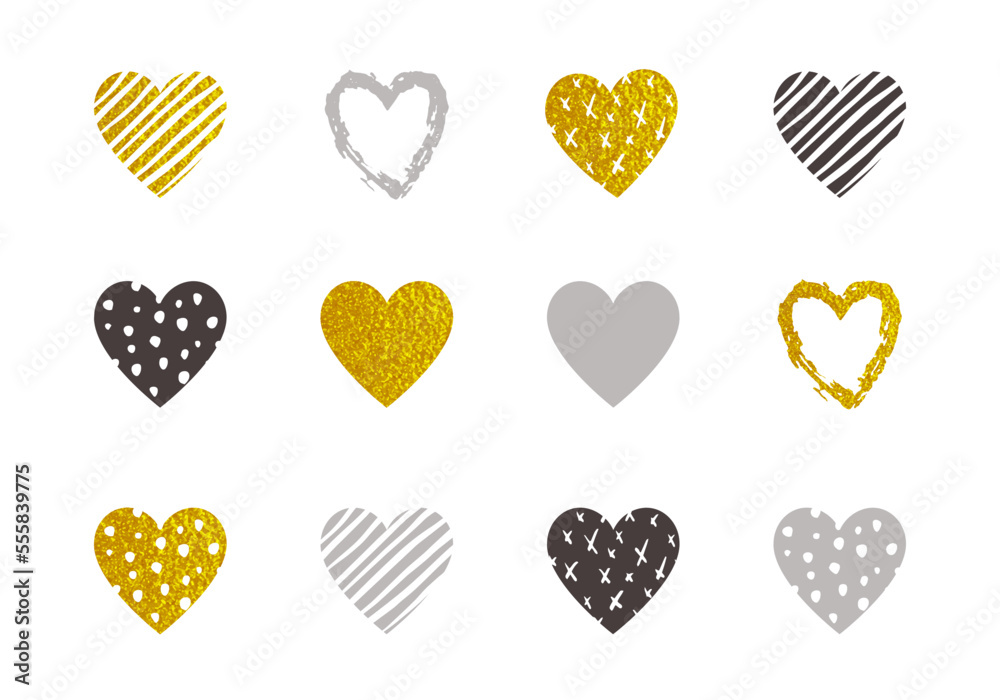 Heart icon set. Collection of hand drawn hearts.