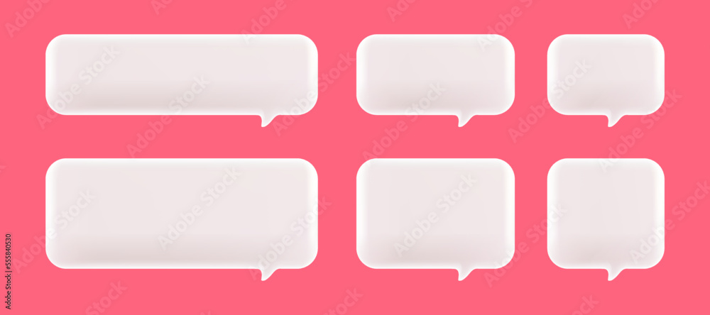 Set of 3D cute white square speech bubble icons, isolated on pink pastel background. 3D Chat icon set Set of 3D cute white square speech bubble icons, isolated on pink pastel background. 3D Chat icon set