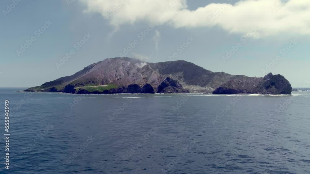 Whakaari White Island surrounded by water, aerial