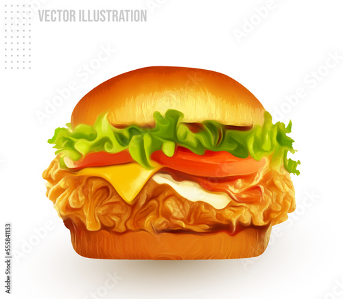 Fried chicken burger in 3d illustration