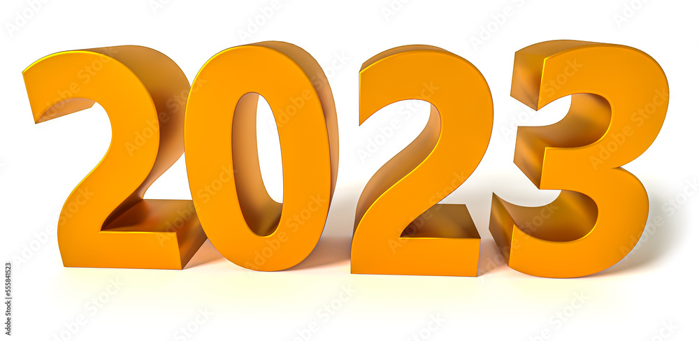 New year holiday concept in golden colors. Number 2023 New year holiday concept in golden colors. Number 2023