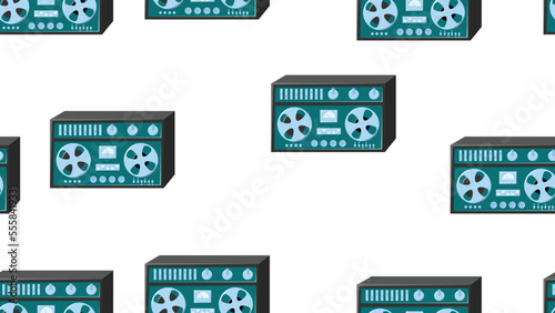 Seamless pattern endless with music audio cassette old retro tape recorders vintage hipster from 70s, 80s, 90s isolated on white background. Vector illustration