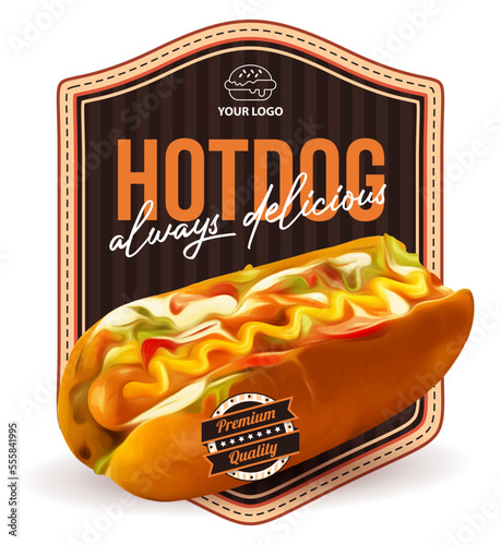 American hot dog sandwich with ketchup and mustard poster template