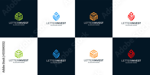 Set of growth investment finance logo design template with initial letter MW or WM graphic design illustration. icon, symbol, creative.