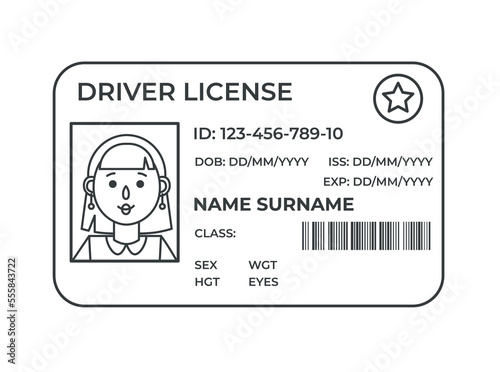 Drivers License. A plastic identity card. Vector outline illustration of the template.