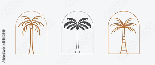 Vector logo design template with palm tree - abstract summer and vacation badge and emblem for holiday rentals, travel services, tropical spa and beauty studios