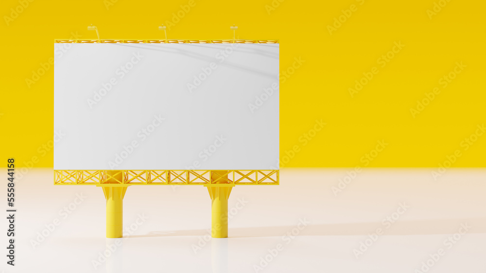 Fototapeta premium Yellow billboard Mock-up. On white-yellow background. minimal idea concept, 3D render.