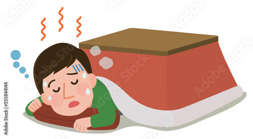冬の脱水症状　こたつで寝ている男性　イラスト