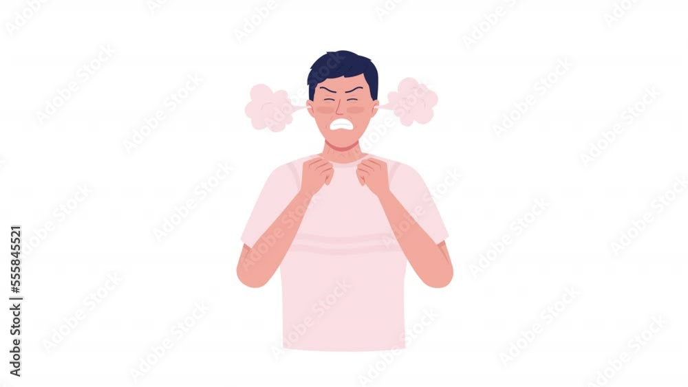 Animated angry man. Male in fury. Aggressive emotions. Full body flat person on white background with alpha channel transparency. Colorful cartoon style HD video footage of character for animation