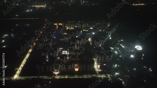Aerial view of Dhaka residential district at night, Bangladesh. photo