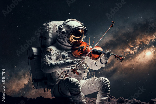astronaut playing a violin Generative AI © Kanchana