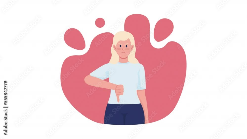 Animated thumbs down. Looped flat 2D character HD video footage. Show disagreement colorful isolated animation on white background with alpha channel transparency for website, social media Animated thumbs down. Looped flat 2D character HD video footage. Show disagreement colorful isolated animation on white background with alpha channel transparency for website, social media