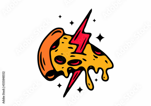 Illustration design of pizza and thunder tattoo