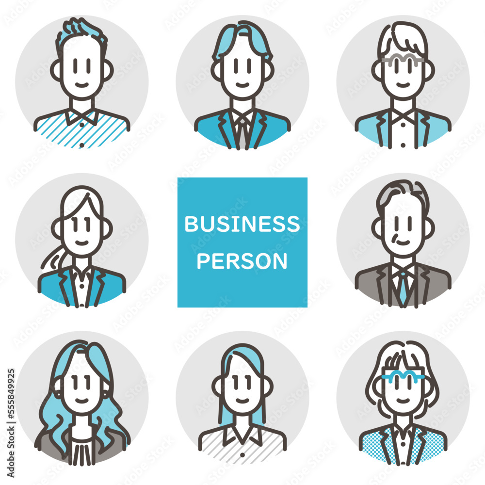 Male and women's business person's circular avatar icon set [Vector illustration material]