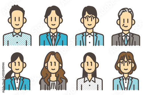 Avatar icon set of Japanese men and women's business people [Vector illustration material]