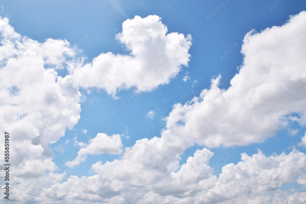 Fototapeta premium white clouds on a fresh blue sky with various shapes for anime or aesthetic backgrounds