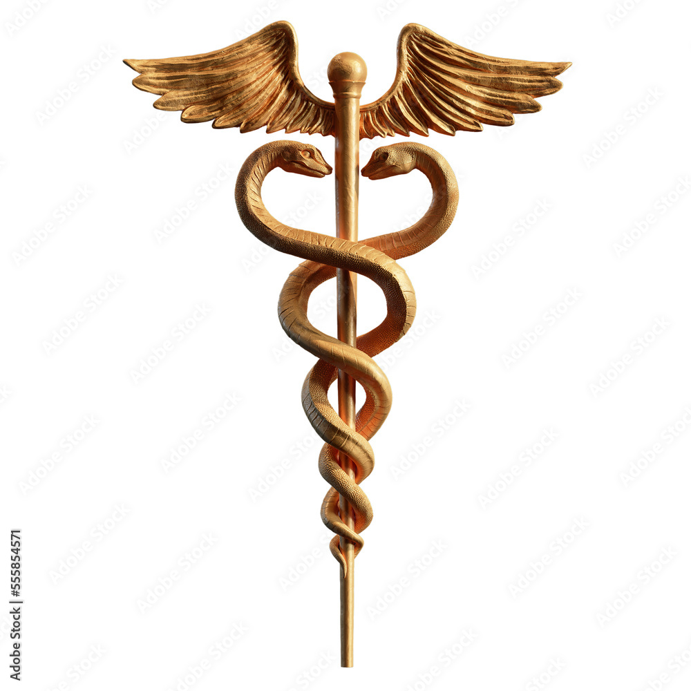 Caduceus Gold HD 3d rendering png isolated no background Stock ...
