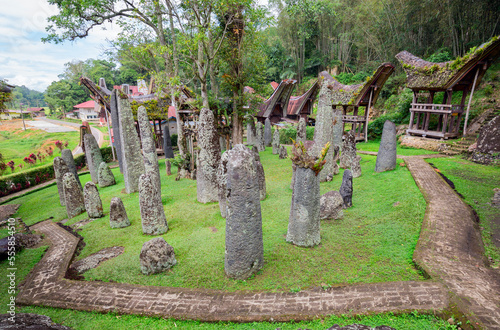 Ceremony site with megaliths. Bori Kalimbuang or Bori Parinding. It is a combination of ceremonial grounds and burials. Tana Toraja. South Sulawesi, Indonesia photo