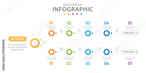 Infographic vector template for business. 6 Steps Modern Timeline diagram with project planner, presentation vector infographic.