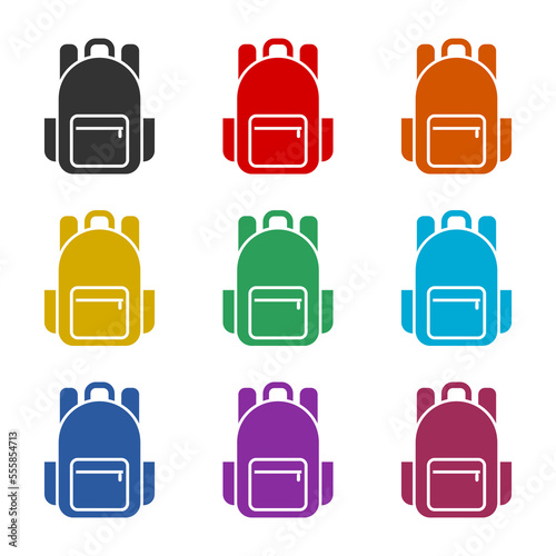 School bag icon isolated on white background. Set icons colorful